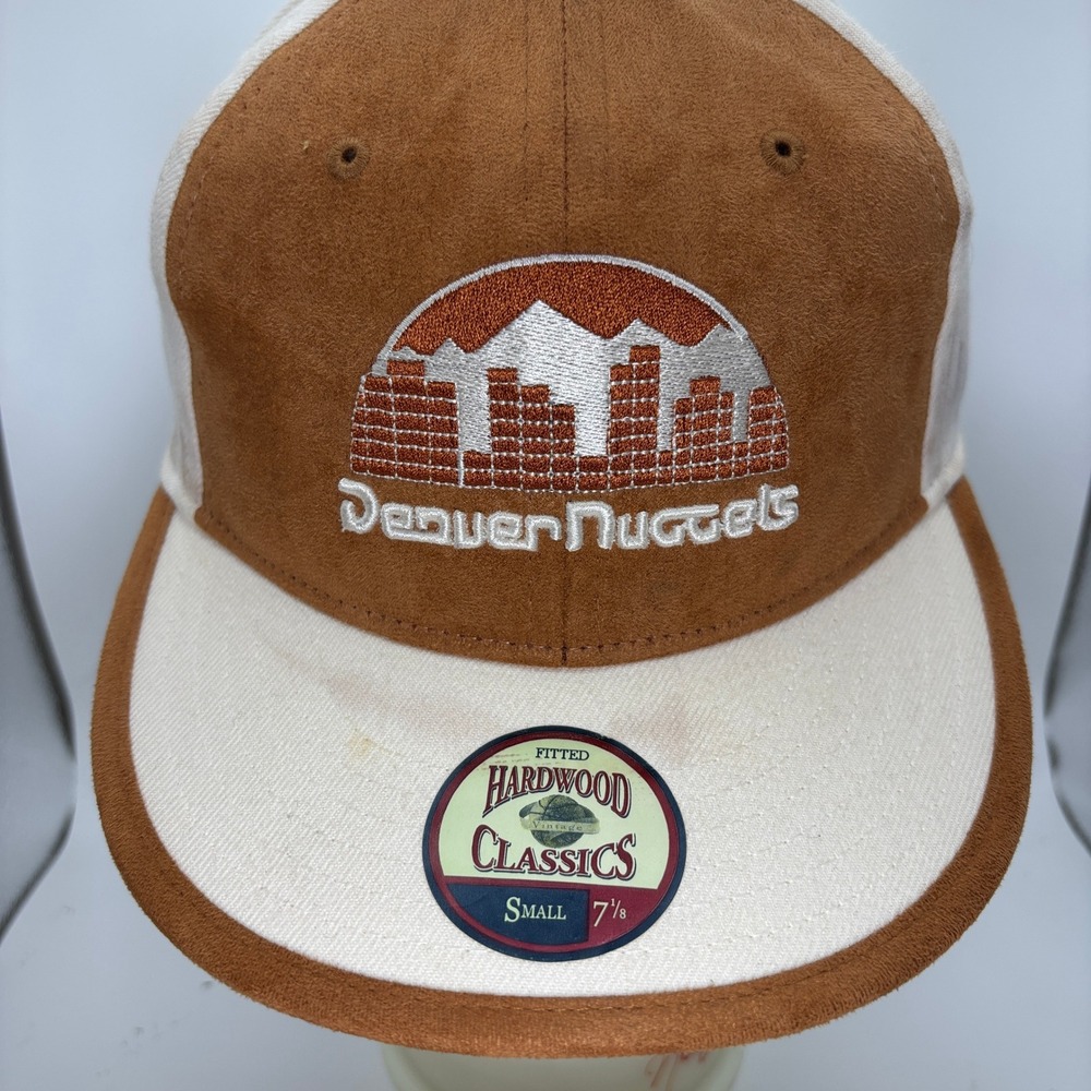 Denver Nuggets Fitted Hat 7 1/8 Brown Suede Cream NBA‎ Hardwood Classics Small